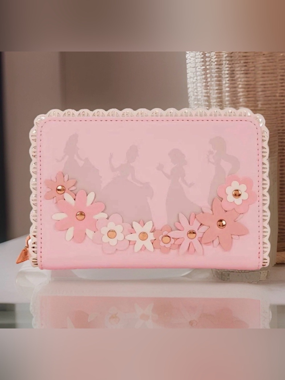 Disney Pink Floral Wallet with Princess Silhouettes